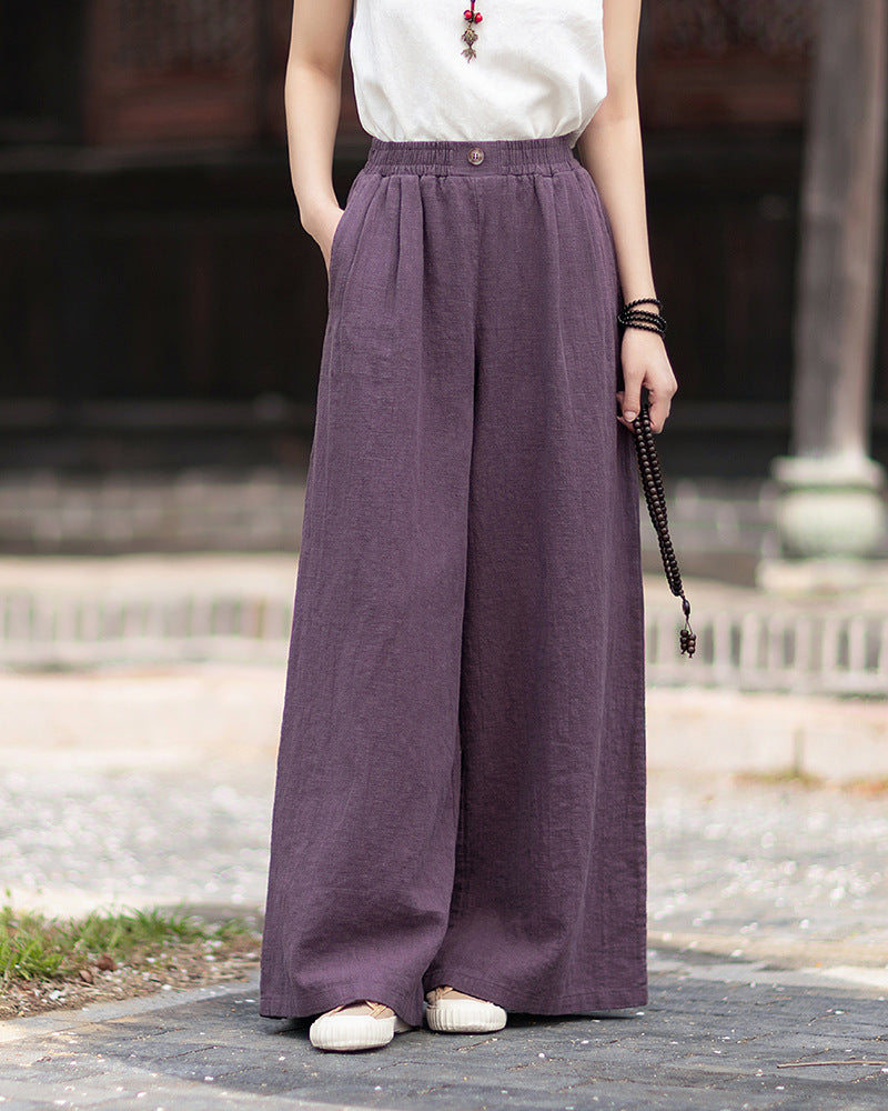 New Arrival: Women's Cotton-Linen Artistic Retro Loose Ramie Skirt-Pants – Versatile Relaxed-Fit Wide-Leg Pants with Elastic Waist – 20260511