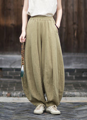 2026 Original New Arrival: Winter Ramie-Cotton Sandwashed Distressed Patchwork Pumpkin-Colored Women's Harem Pants