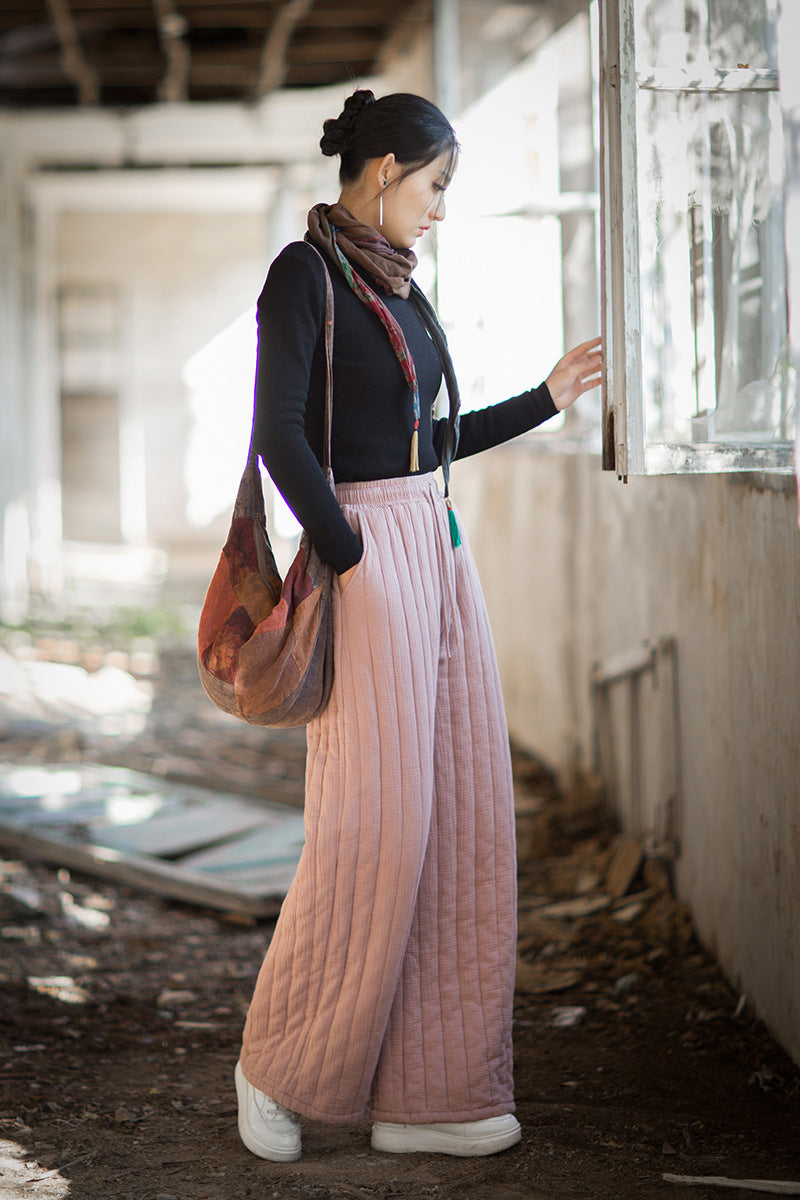 2026 Winter New Arrival: Quilted Vertical-Check Pants—Original, Artistic, Fashionable, Retro, Textured, Soft, and Versatile Women's Cotton Pants