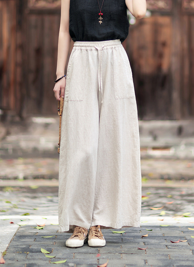 New Arrival: Versatile, Artistic Tie-Waist Relaxed-Fit Skirt-Pants for Women—Lightweight Tencel-Linen Wide-Leg Pants with Flowing Drape 20260511