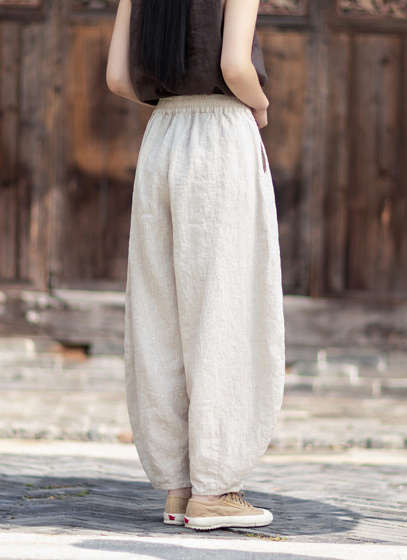 Women's Cotton-Linen Artistic Retro Loose Ramie Skirt-Pants – Versatile Relaxed-Fit Wide-Leg Pants with Elastic Waist – 20260511