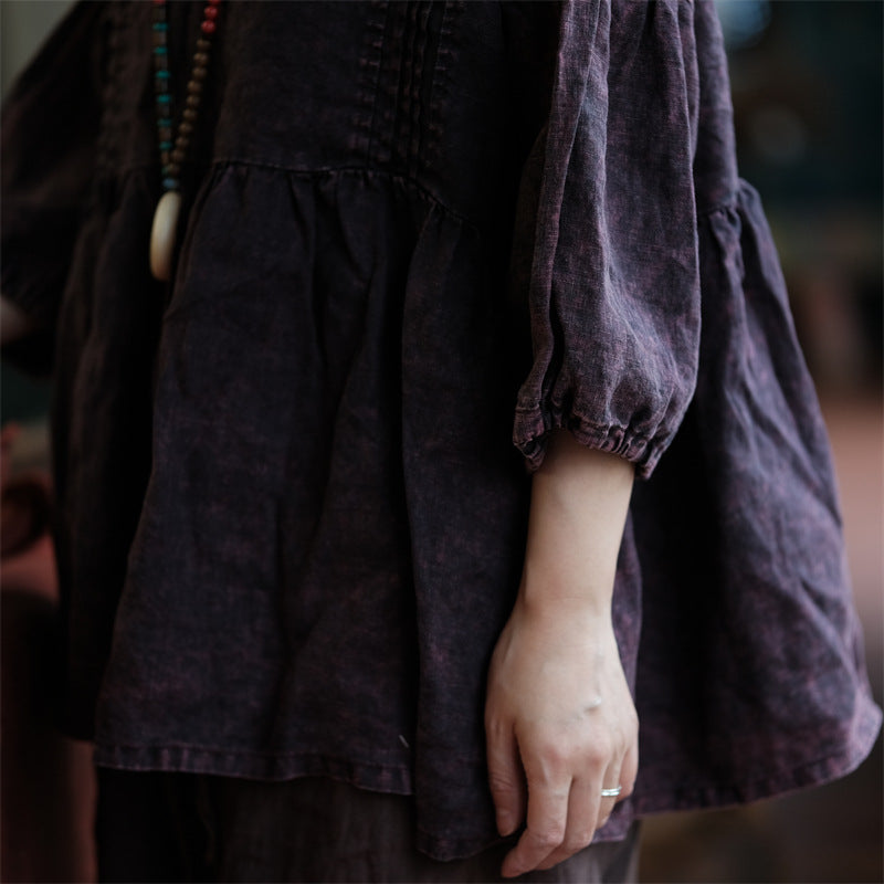 Purple linen shirt,vintage washed linen shirt,casual linen shirt plus size