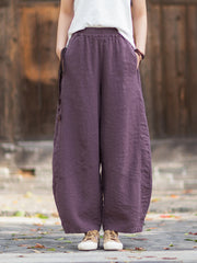New Summer Arrival: Women's Artistic-Style Lightweight Linen Casual Pants with Elastic Waistband, Sandwashed, Distressed, Patchwork, and Cropped Bell-Bottom Design 20260511