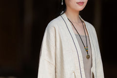 New Cotton-Linen Women's Vintage Zen-Inspired Ramie Tapered-Sleeve Tie-Front Cardigan, Loose-Fit Chinese-Style Jacket 20260511