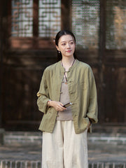 2026 Spring Cotton-Linen Women's New Chinese-Style Ramie Blouse, Loose-Fitting Cotton-Linen Button-Down Shirt with Chinese-Style Buttons, Modernized Tang-Style Jacket