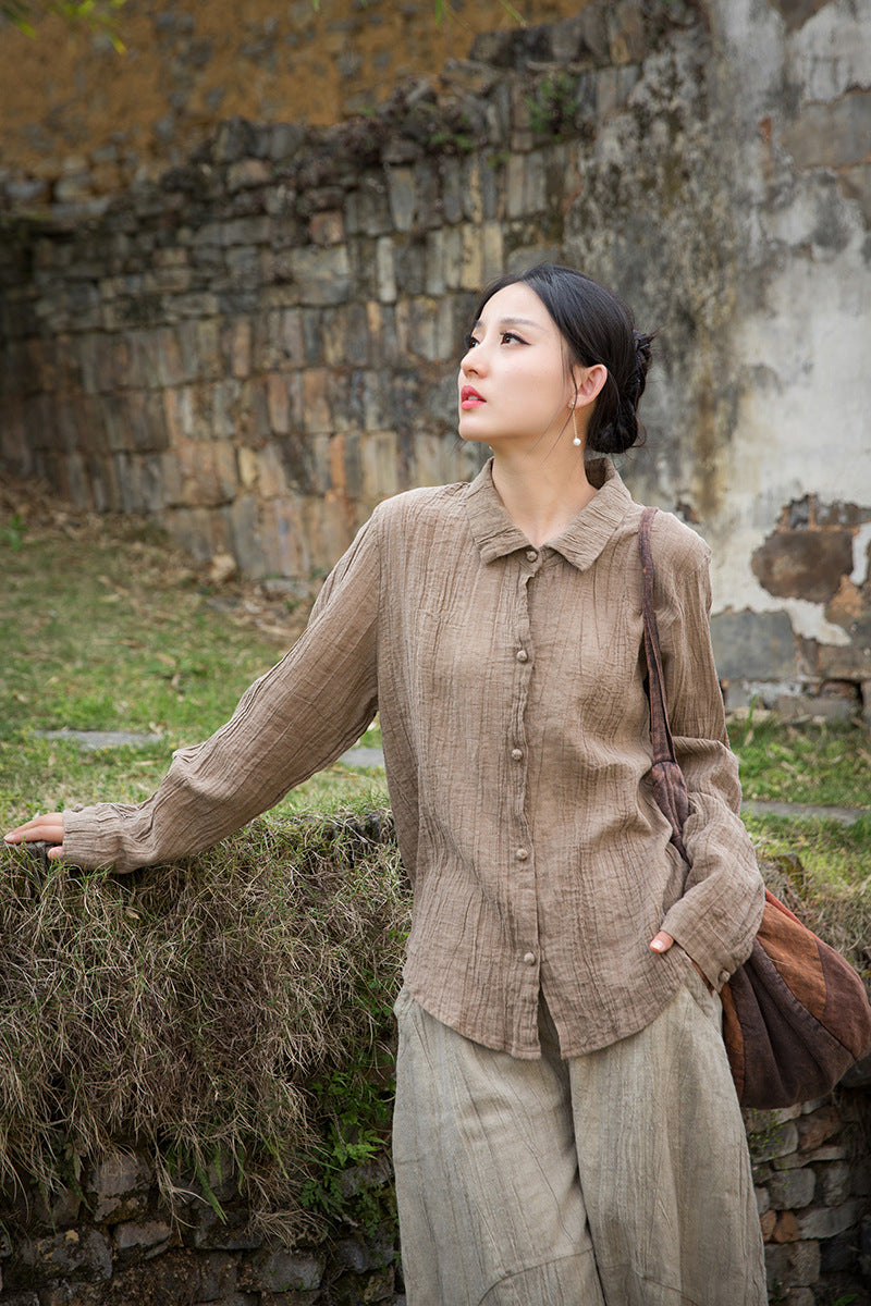 Summer Cotton  Linen shirt, Vintage Chinese  shirt, 20250408