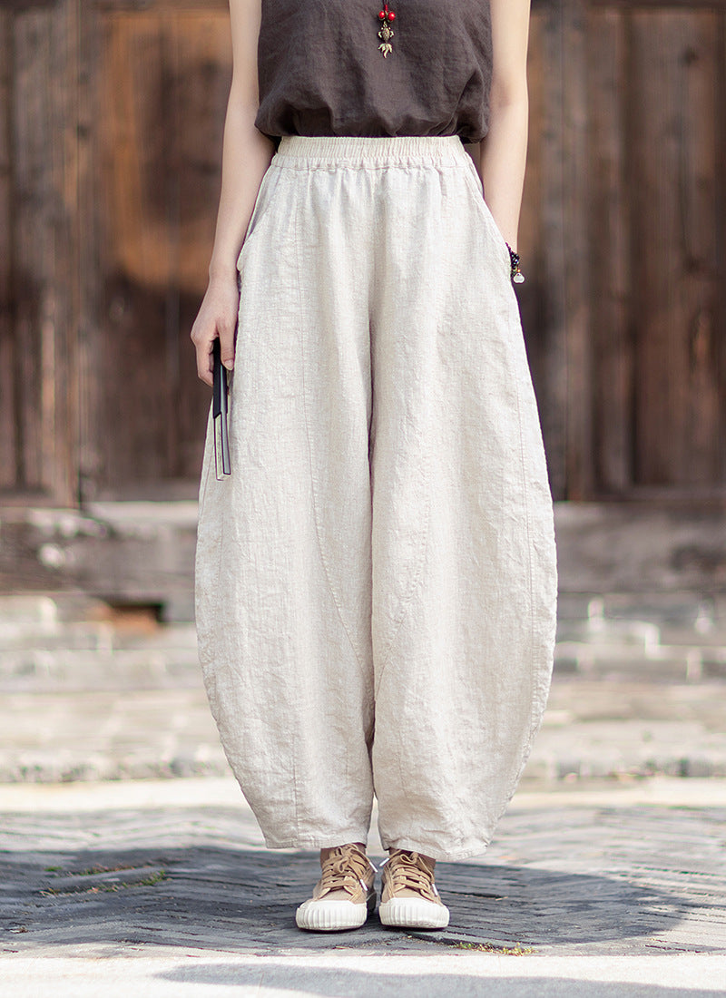 Women's Cotton-Linen Artistic Retro Loose Ramie Skirt-Pants – Versatile Relaxed-Fit Wide-Leg Pants with Elastic Waist – 20260511