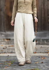 2026 Winter New Original Cotton-Linen Women's Retro, Versatile, Slimming, Elastic-Waist, Loose-Fitting, Casual, Patchwork Straight-Leg Pants