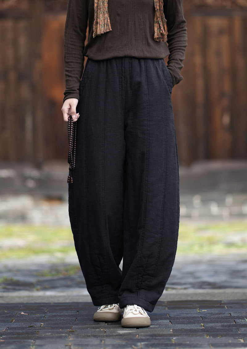 2026 Winter New Original Cotton-Linen Women's Retro, Versatile, Slimming, Elastic-Waist, Loose-Fitting, Casual, Patchwork Straight-Leg Pants
