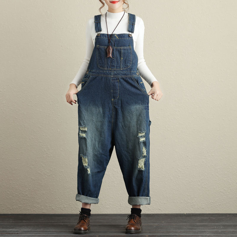 Stonewashed cotton overalls, women's denim washed overalls