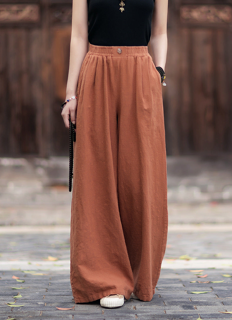 New Arrival: Women's Cotton-Linen Artistic Retro Loose Ramie Skirt-Pants – Versatile Relaxed-Fit Wide-Leg Pants with Elastic Waist – 20260511