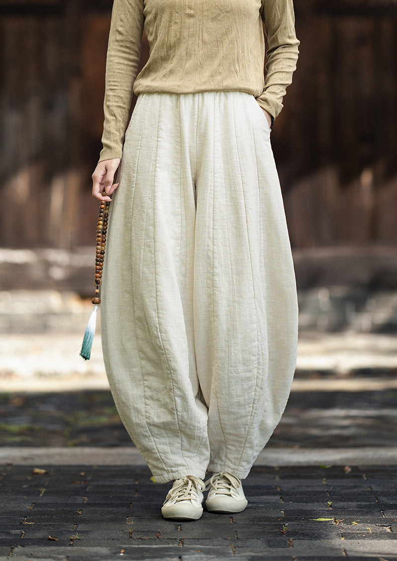 2026 Original New Arrival: Winter Ramie-Cotton Sandwashed Distressed Patchwork Pumpkin-Colored Women's Harem Pants