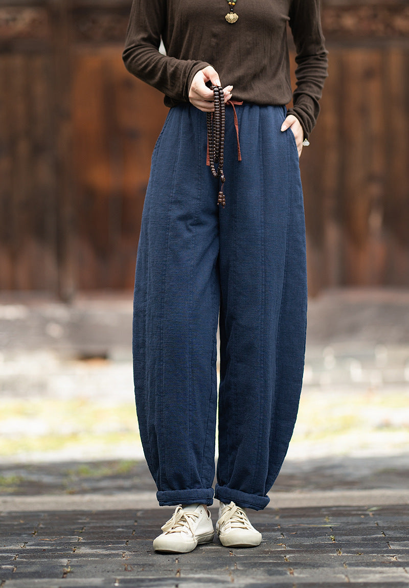 2026 Winter New Arrival: Ramie-Blend, Color-Blocked, Drawstring, Quilted, Thickened Cotton Pants—Versatile, Slimming, Loose-Fit Casual Pants