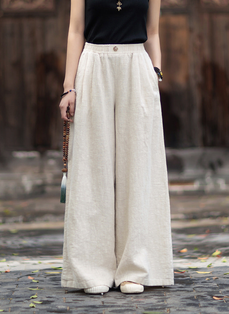 New Arrival: Women's Cotton-Linen Artistic Retro Loose Ramie Skirt-Pants – Versatile Relaxed-Fit Wide-Leg Pants with Elastic Waist – 20260511