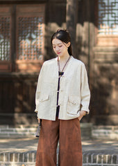 2026 Spring New Arrival: Vintage-inspired, distressed, sand-washed asymmetrical cardigan; niche-style patchwork V-neck cotton-linen jacket with button closures
