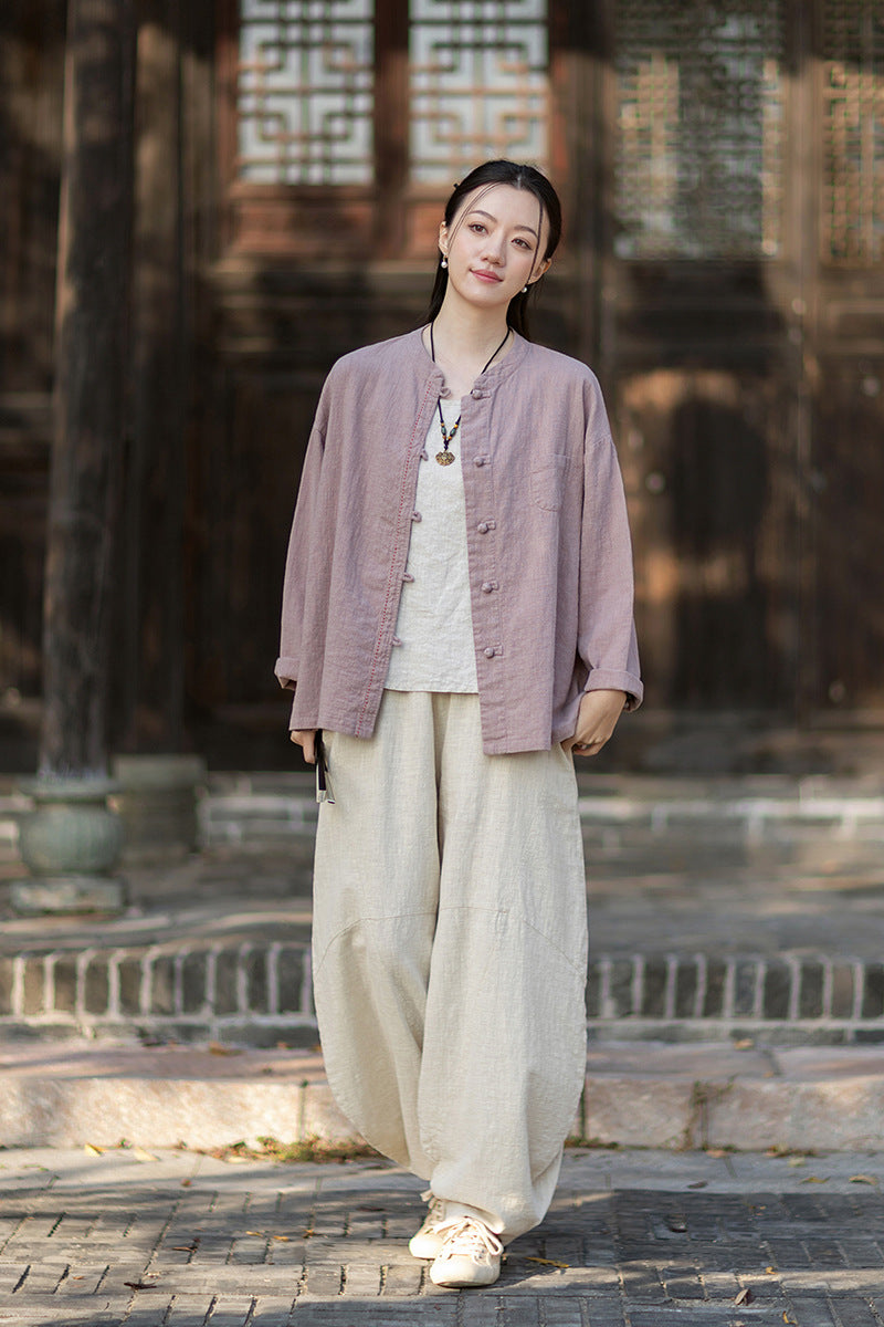 2026 Spring Cotton-Linen Women's New Chinese-Style Ramie Blouse, Loose-Fitting Cotton-Linen Button-Down Shirt with Chinese-Style Buttons, Modernized Tang-Style Jacket