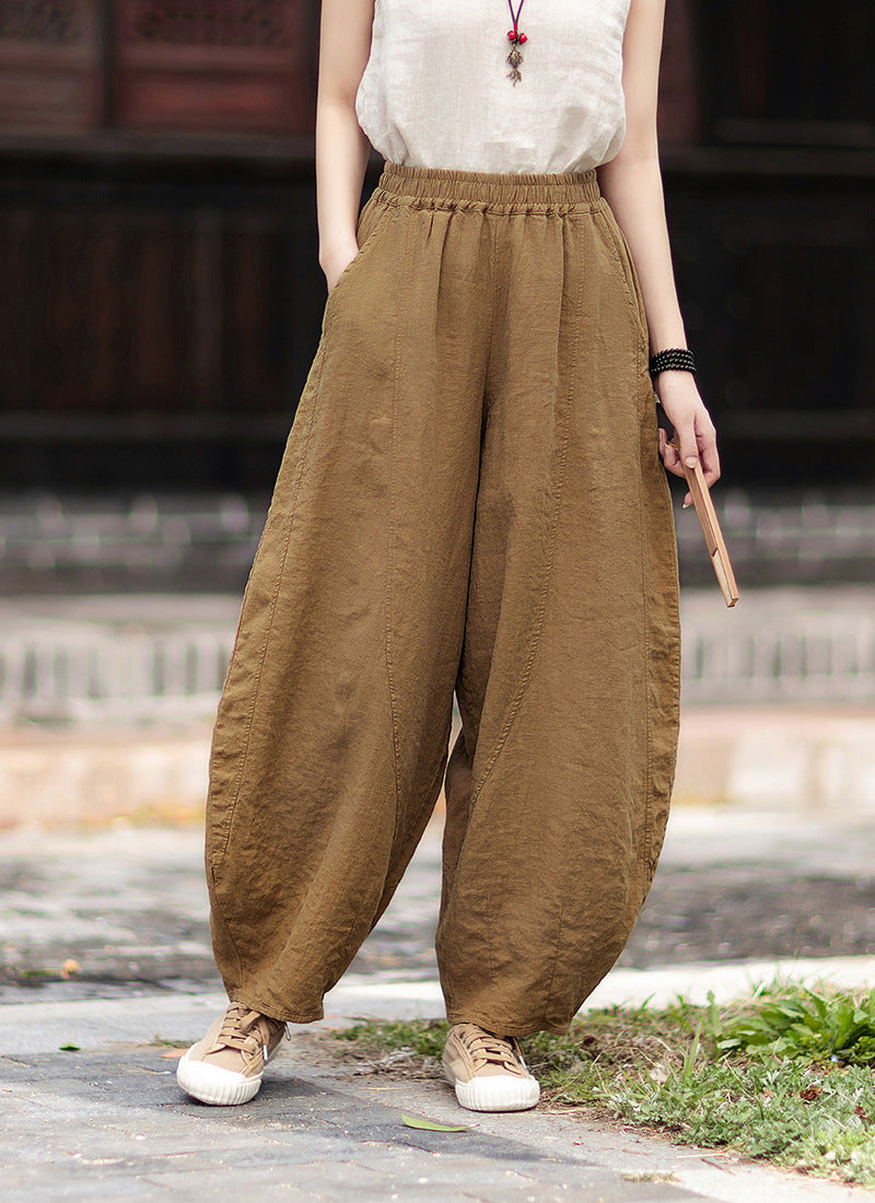 Women's Cotton-Linen Artistic Retro Loose Ramie Skirt-Pants – Versatile Relaxed-Fit Wide-Leg Pants with Elastic Waist – 20260511