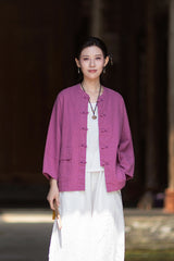 New Chinese-Style Loose-Fit Women's Shirt: Ramie Distressed Mandarin-Collared Modified Tang-Style Cardigan 20260511