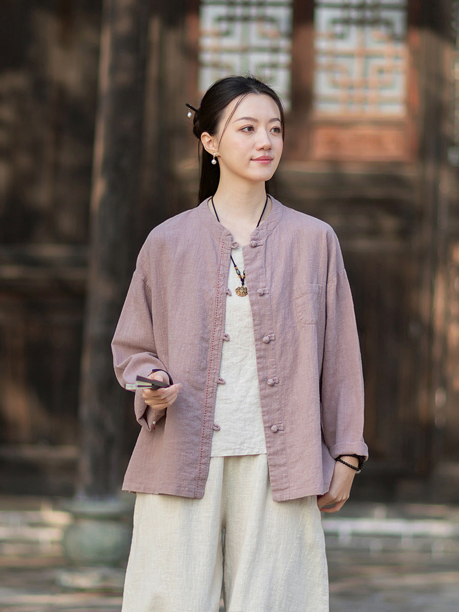 2026 Spring Cotton-Linen Women's New Chinese-Style Ramie Blouse, Loose-Fitting Cotton-Linen Button-Down Shirt with Chinese-Style Buttons, Modernized Tang-Style Jacket