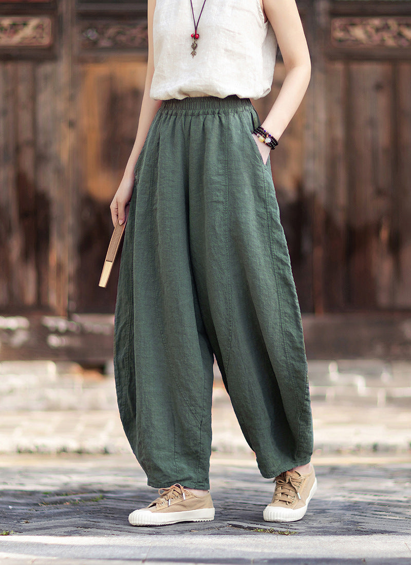 Women's Cotton-Linen Artistic Retro Loose Ramie Skirt-Pants – Versatile Relaxed-Fit Wide-Leg Pants with Elastic Waist – 20260511