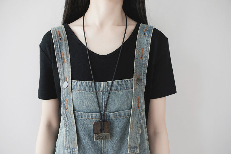 Cotton overalls, women's denim overalls, stonewashed loose overalls