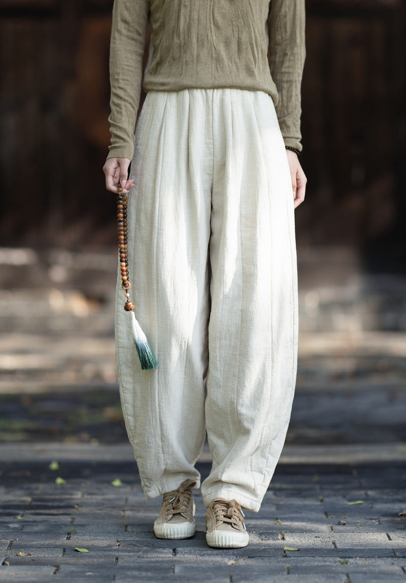2026 Winter New Arrival: Original Cotton-Linen Pants with Piping and Pleats—Slimming, Zen-Inspired Casual Pants for Women, Versatile Long Pants