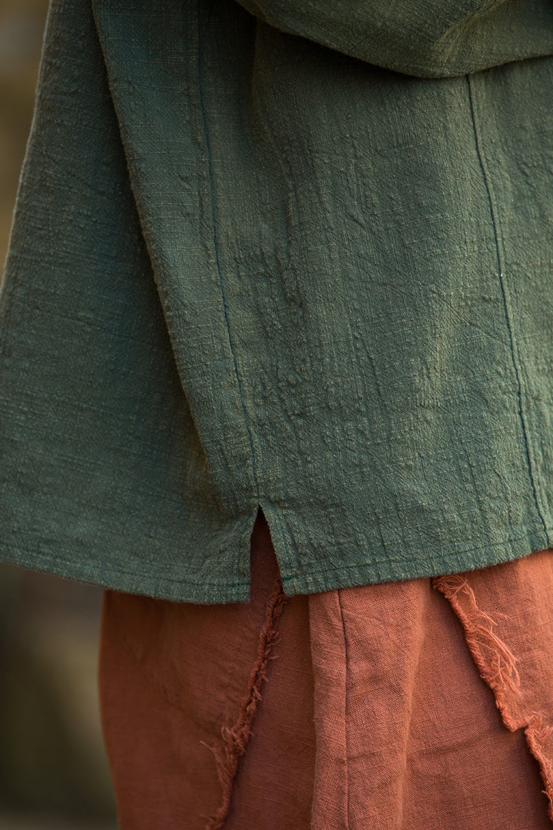Long Sleeve Standing Collar Cotton Linen Frog Button Shirt, Vintage Chinese Casual Shirt 20250604