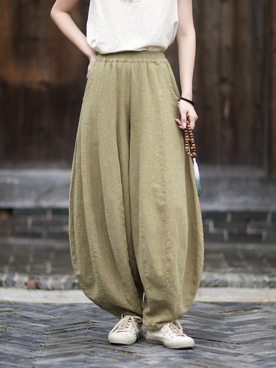 2026 Original New Arrival: Winter Ramie-Cotton Sandwashed Distressed Patchwork Pumpkin-Colored Women's Harem Pants