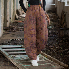 2024 Winter Thickened Printed Quilted Warm Cotton Linen Pants, Retro Loose Cotton Linen Tapered Pants 20241114