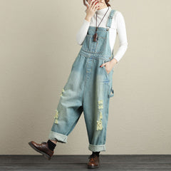 Stonewashed cotton overalls, women's denim washed overalls