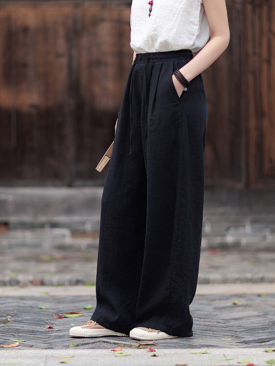 New Summer Collection: Women's Cotton-Linen Artistic and Versatile Casual Linen Pants with Drawstring Elastic Waist, Flowing Silhouette, and Slimming Straight Legs 20260511