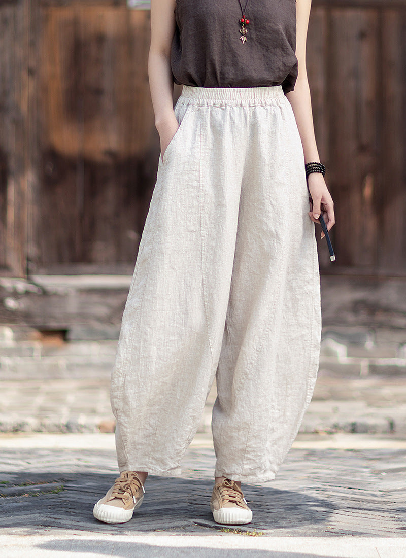 Women's Cotton-Linen Artistic Retro Loose Ramie Skirt-Pants – Versatile Relaxed-Fit Wide-Leg Pants with Elastic Waist – 20260511