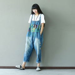 Hand-painted cotton overalls, women's denim overalls, stonewashed loose overalls