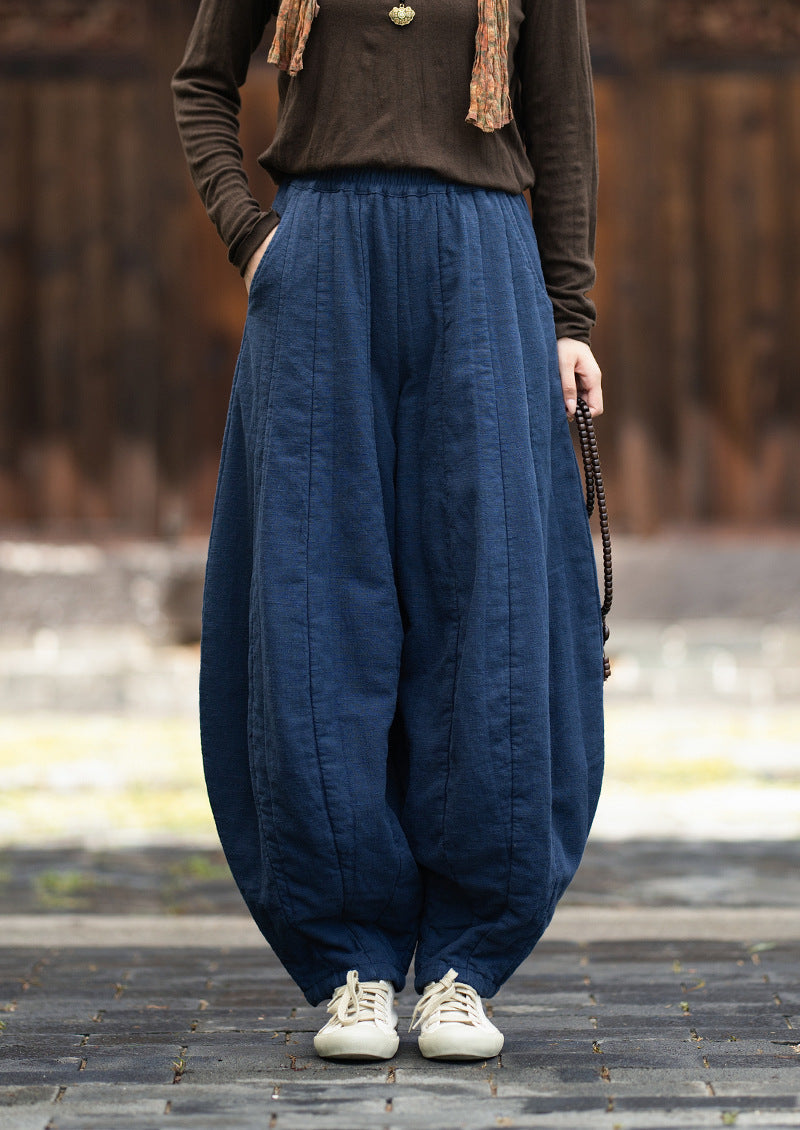 2026 Original New Arrival: Winter Ramie-Cotton Sandwashed Distressed Patchwork Pumpkin-Colored Women's Harem Pants
