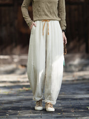2026 Winter New Arrival: Ramie-Blend, Color-Blocked, Drawstring, Quilted, Thickened Cotton Pants—Versatile, Slimming, Loose-Fit Casual Pants
