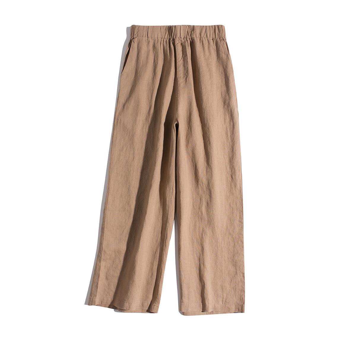 Elastic Waist Loose Casual Linen Wide Leg Pants, Summer Casual Linen Ankle Pants 20240821