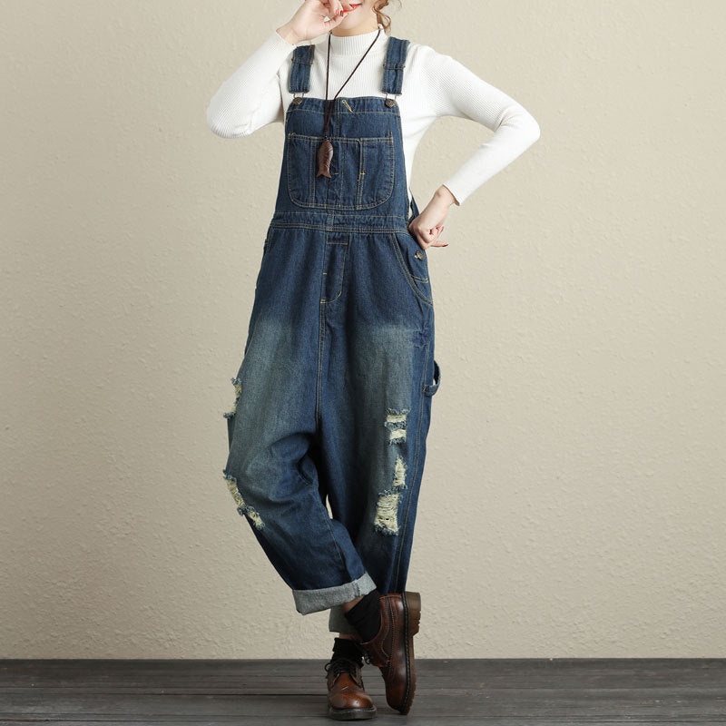 Stonewashed cotton overalls, women's denim washed overalls