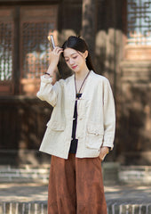 2026 Spring New Arrival: Vintage-inspired, distressed, sand-washed asymmetrical cardigan; niche-style patchwork V-neck cotton-linen jacket with button closures