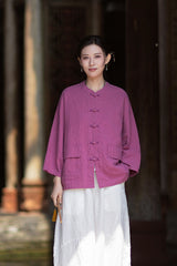 New Chinese-Style Loose-Fit Women's Shirt: Ramie Distressed Mandarin-Collared Modified Tang-Style Cardigan 20260511