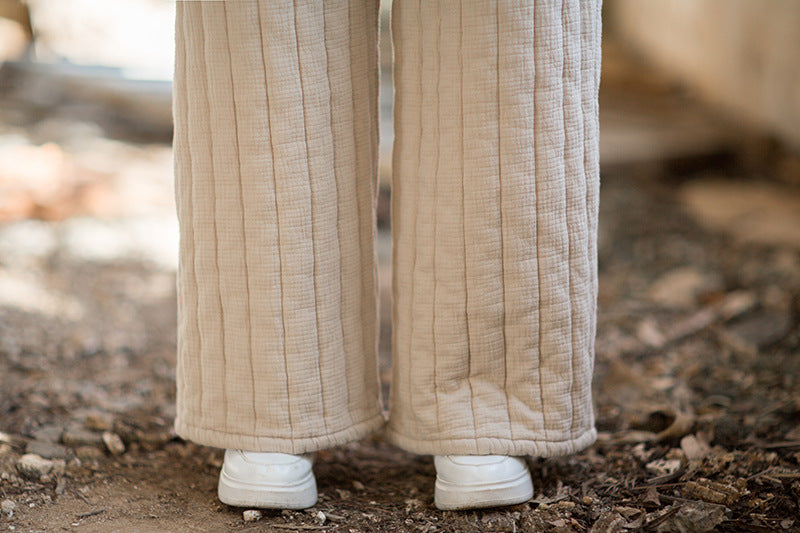 2026 Winter New Arrival: Quilted Vertical-Check Pants—Original, Artistic, Fashionable, Retro, Textured, Soft, and Versatile Women's Cotton Pants