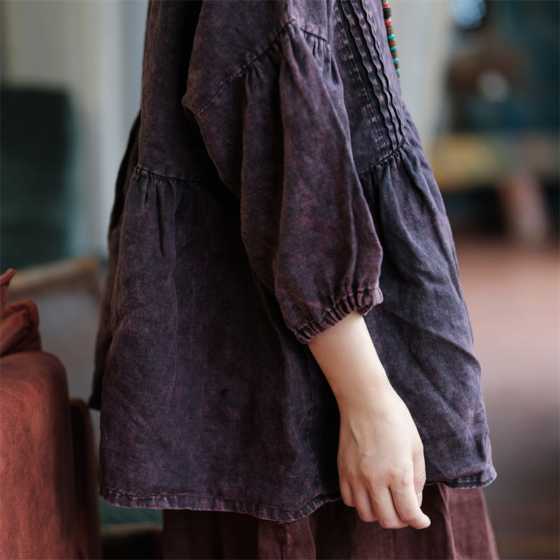 Purple linen shirt,vintage washed linen shirt,casual linen shirt plus size