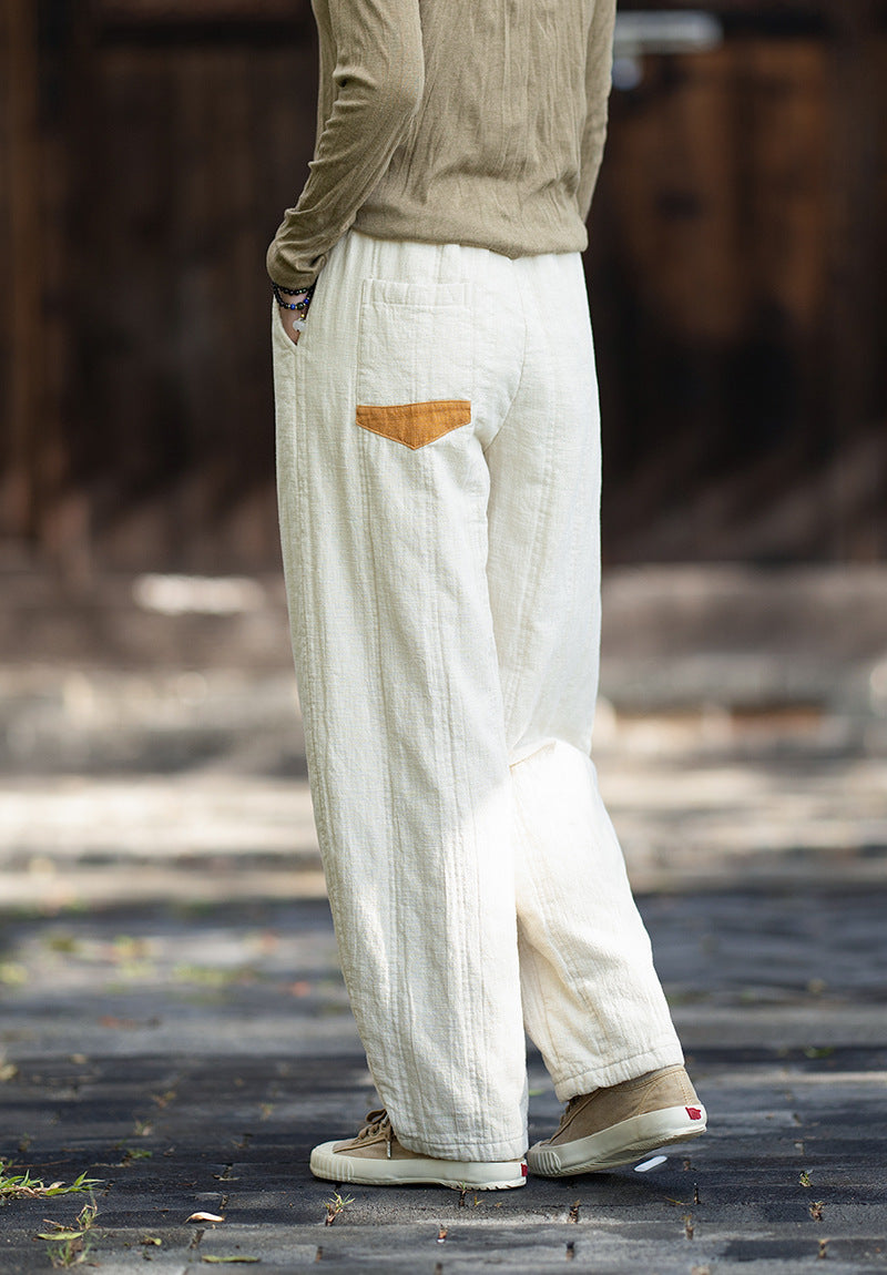 2026 Winter New Arrival: Ramie-Blend, Color-Blocked, Drawstring, Quilted, Thickened Cotton Pants—Versatile, Slimming, Loose-Fit Casual Pants