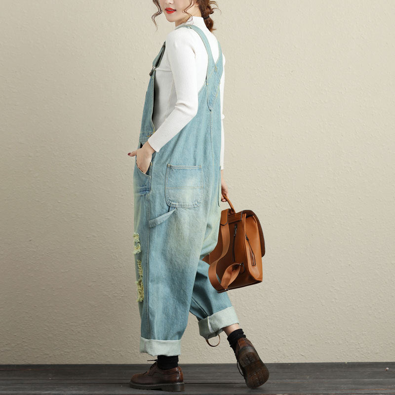 Stonewashed cotton overalls, women's denim washed overalls