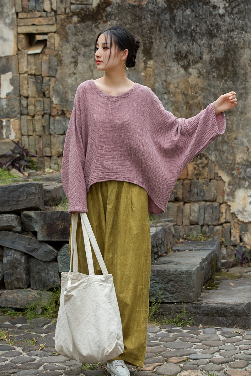 Vintage Summer Chinese Boat Collar Long Sleeve Shirt, Cotton  Linen Washed Frog Long T-Shirt 20250604