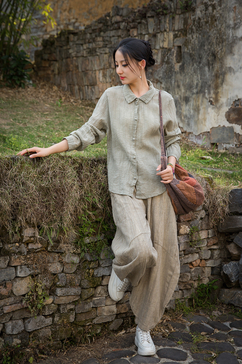 Summer Cotton  Linen shirt, Vintage Chinese  shirt, 20250408