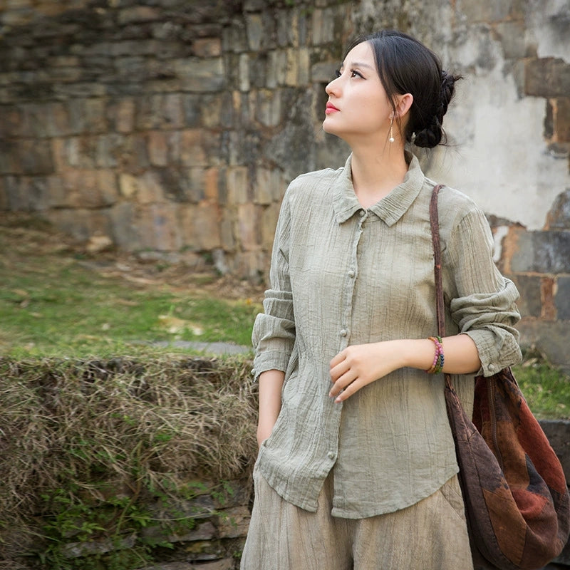 Summer Cotton  Linen shirt, Vintage Chinese  shirt, 20250408