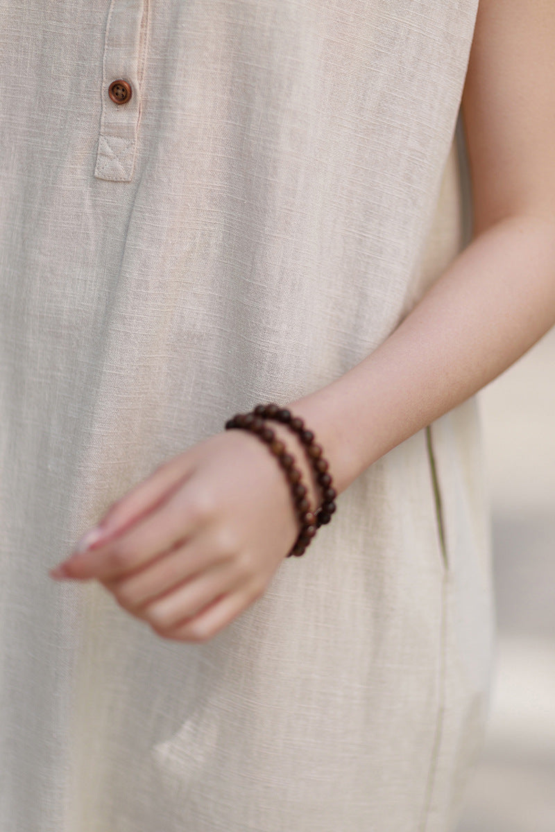 2026 Summer Women's Boho-Chic Dress: Loose-Fit, Sand-Washed Ramie Mid-Length Dress with a Zen-Inspired Aesthetic