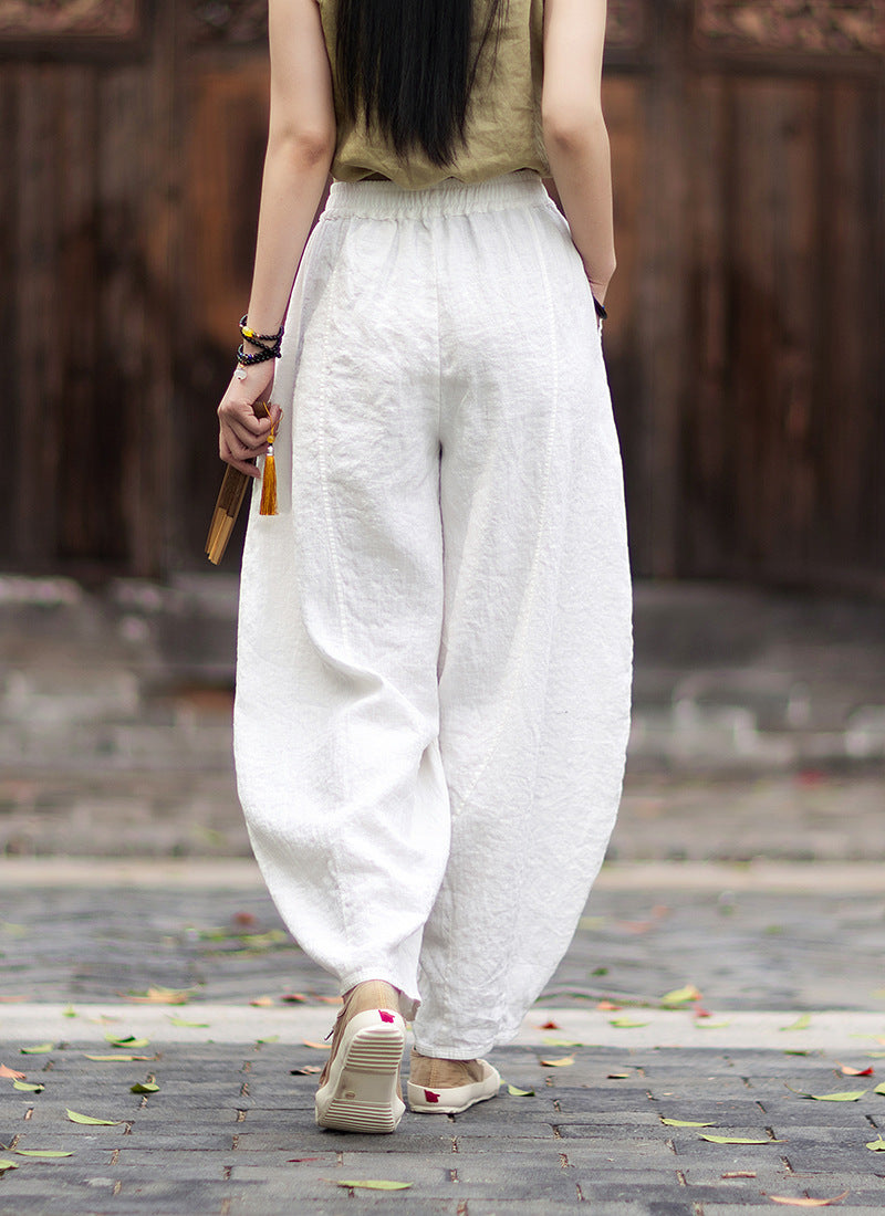 Women's Cotton-Linen Artistic Retro Loose Ramie Skirt-Pants – Versatile Relaxed-Fit Wide-Leg Pants with Elastic Waist – 20260511