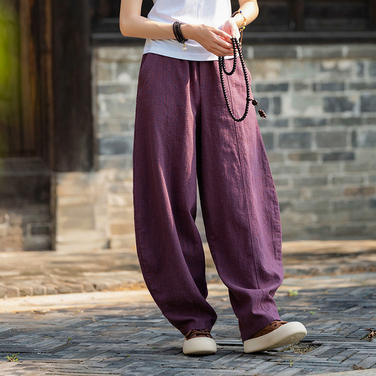 Loose Casual Elastic Waist Cotton Linen Pants, Vintage Cotton Linen Harlequin Pants (Autumn and Winter) 20240920