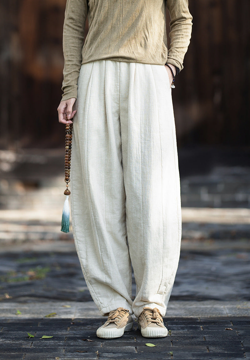 2026 Winter New Arrival: Original Cotton-Linen Pants with Piping and Pleats—Slimming, Zen-Inspired Casual Pants for Women, Versatile Long Pants